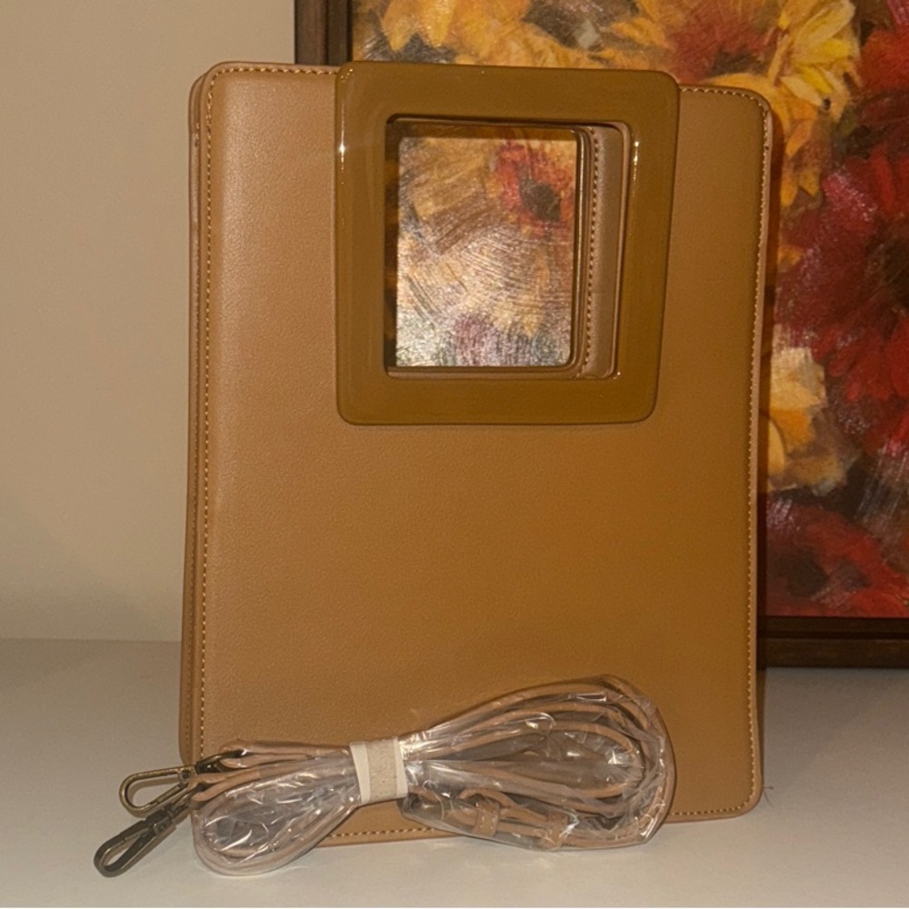 Anthropologie Tan Square-Handle Satchel